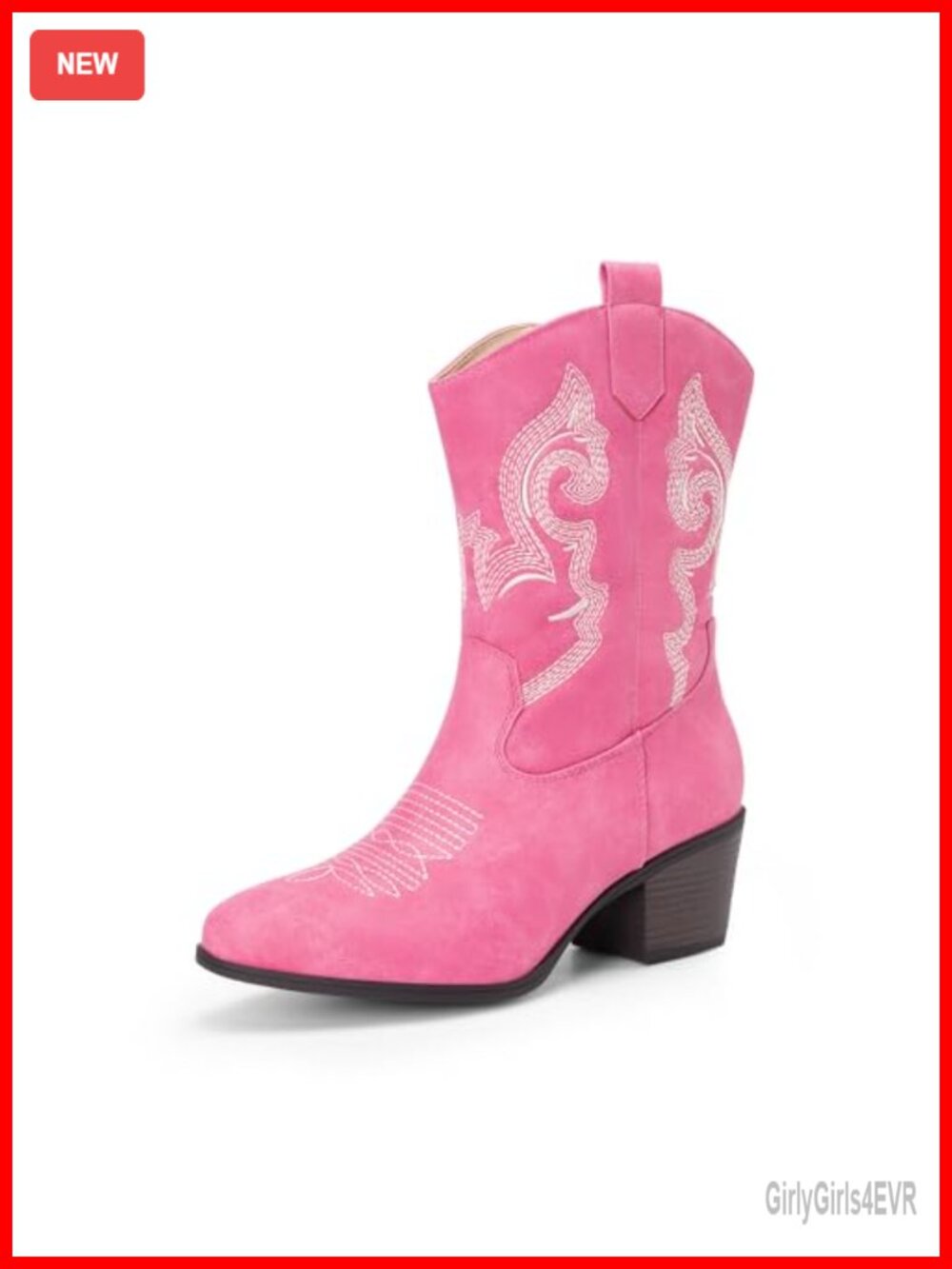 Women's Mid-Calf Cowboy Boots Faux Leather Embroidered Cuban Heel Western